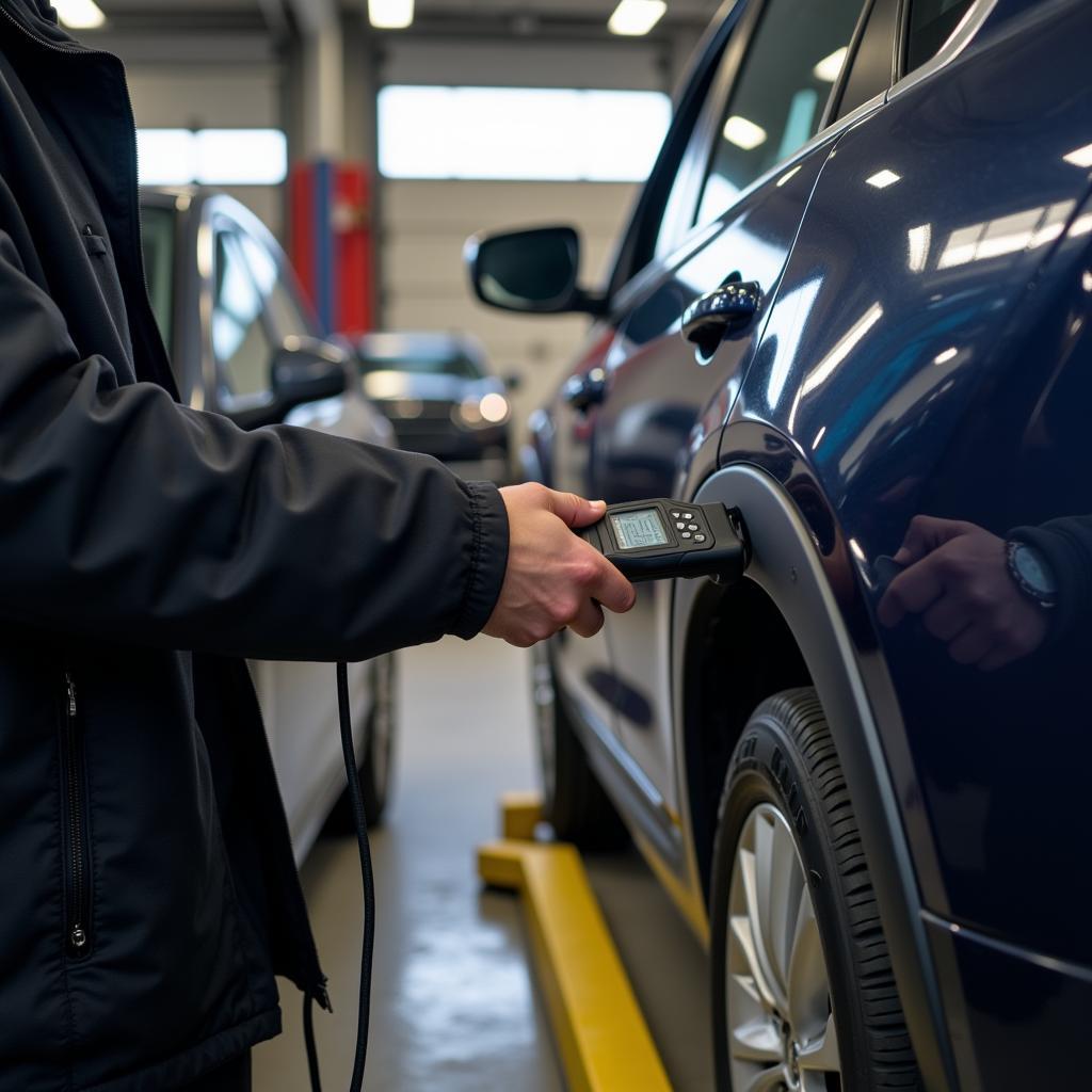 Modern car diagnostics equipment in a Bradford garage