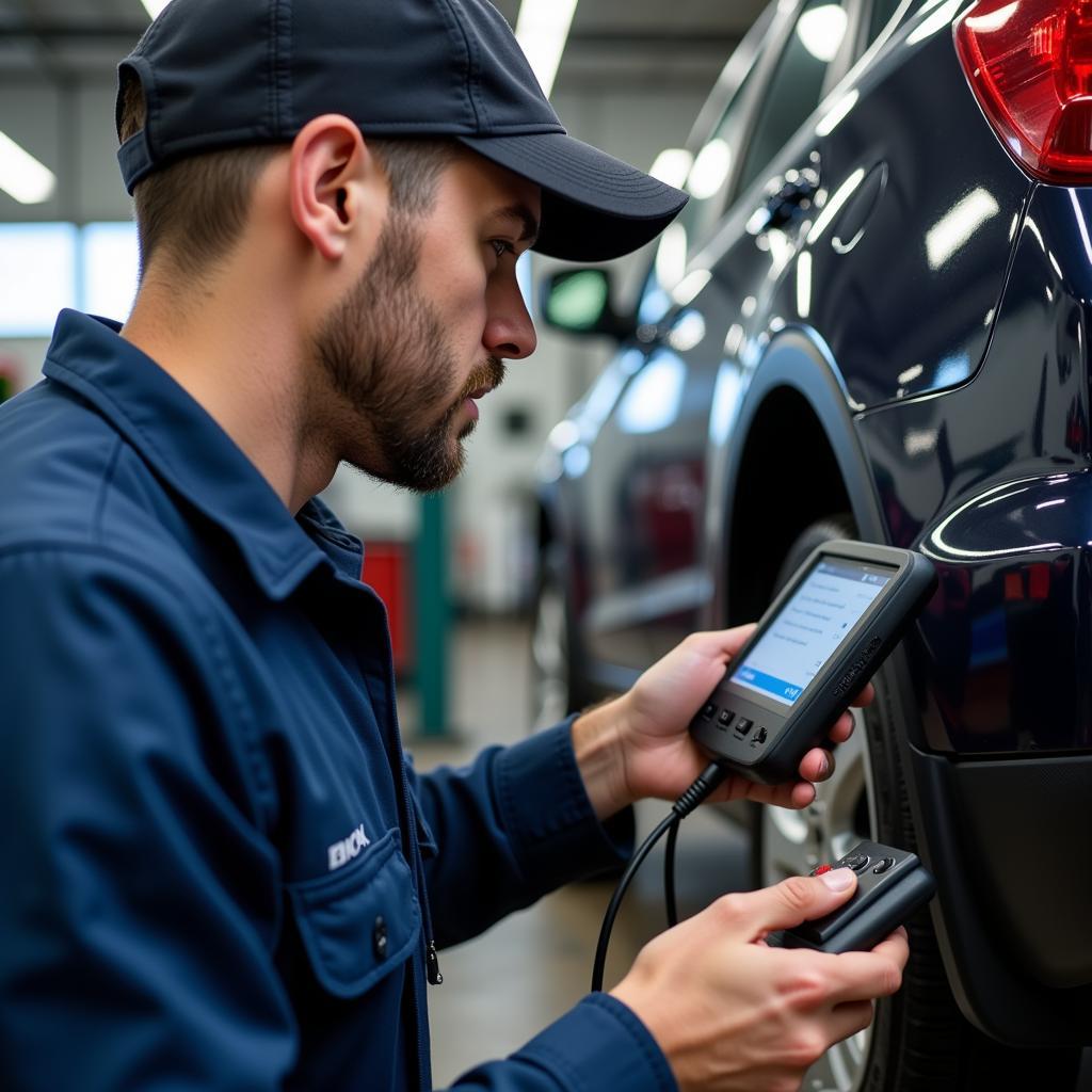 Skilled Mechanic in Calgary Using a Diagnostic Scanner