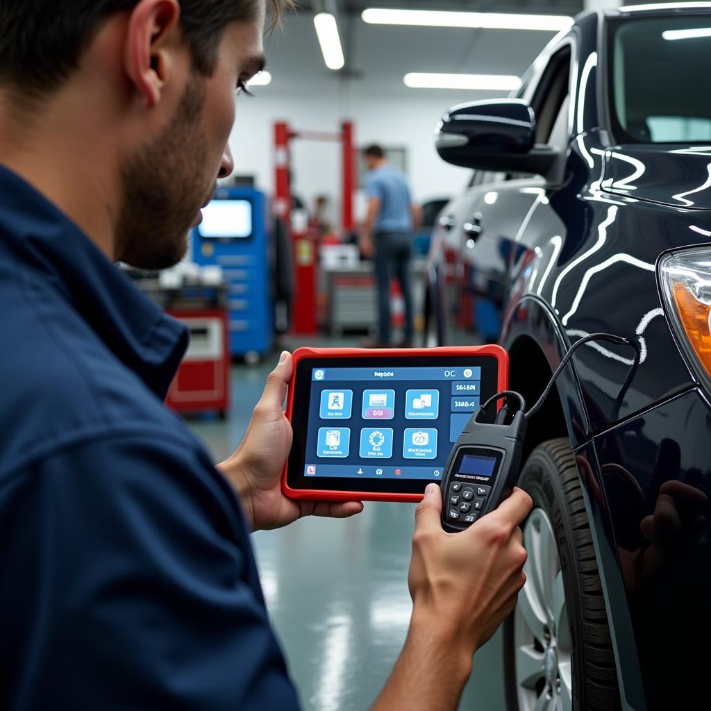 Modern car diagnostics equipment in a Detroit garage