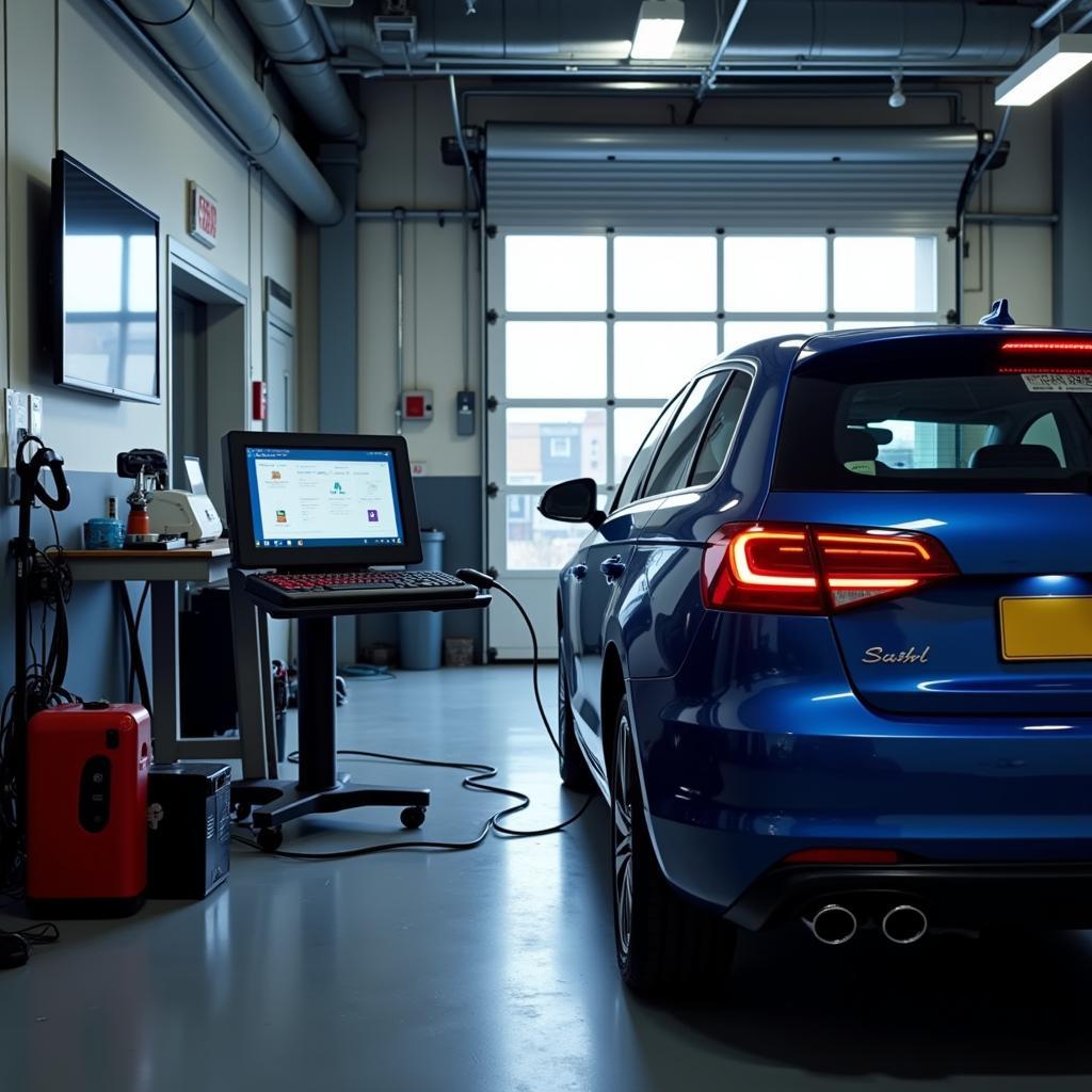 Car diagnostics being performed in a garage in Dorset