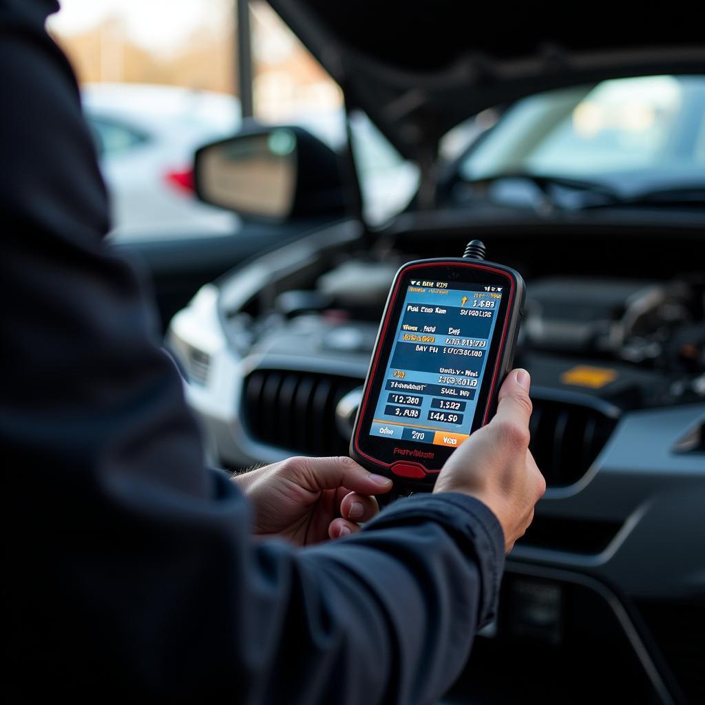 A close-up of car diagnostic equipment