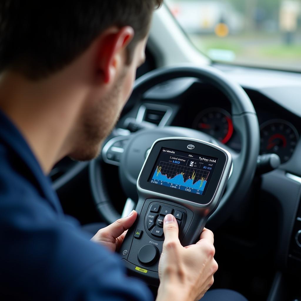 Car diagnostics technician in Havant analyzing data