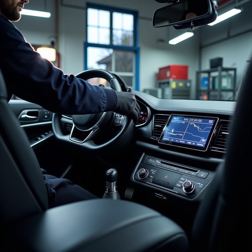 Modern car diagnostics equipment in a Lanarkshire garage