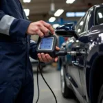 Car diagnostics in progress at a Newcastle garage