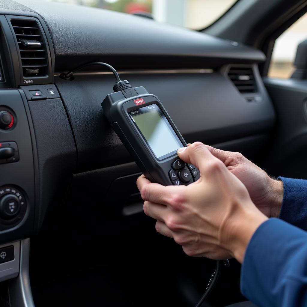 Car diagnostics Plymouth - Technician connecting a diagnostic tool to the OBD port