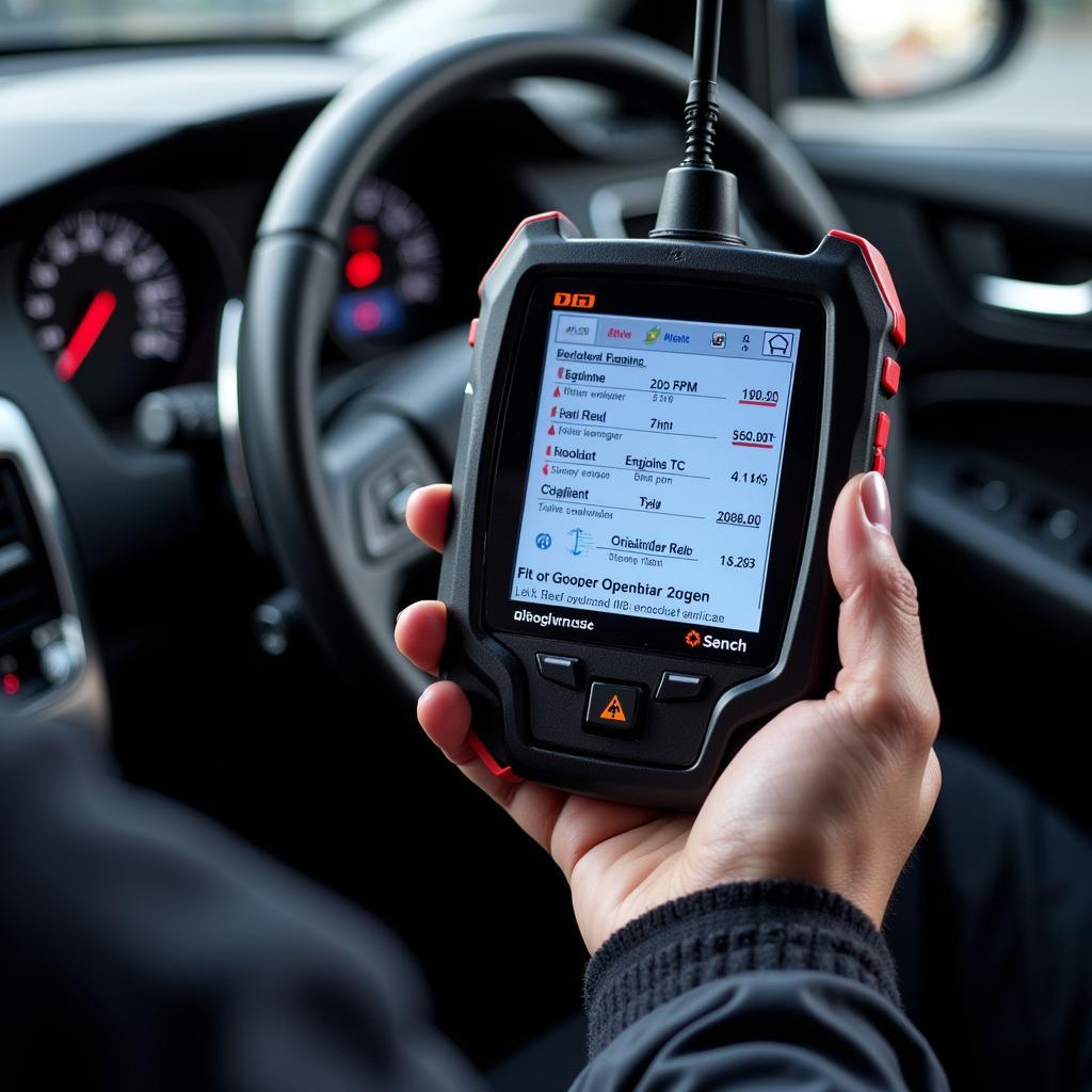 Diagnostic scanner showing a car diagnostics report