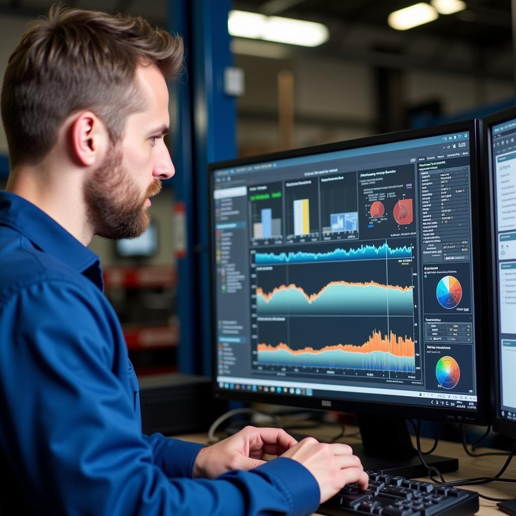 Mechanic in Newark-on-Trent reviewing a detailed car diagnostic report.