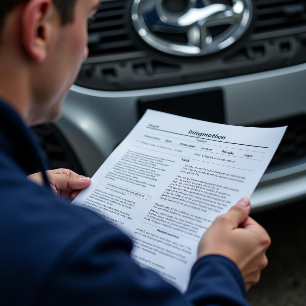 Mechanic analyzing a car diagnostic report in Newcastle