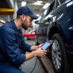 Car diagnostics being performed in a Solihull Lodge garage