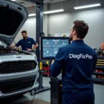 Experienced technician performing car diagnostics on a Ford vehicle in South London