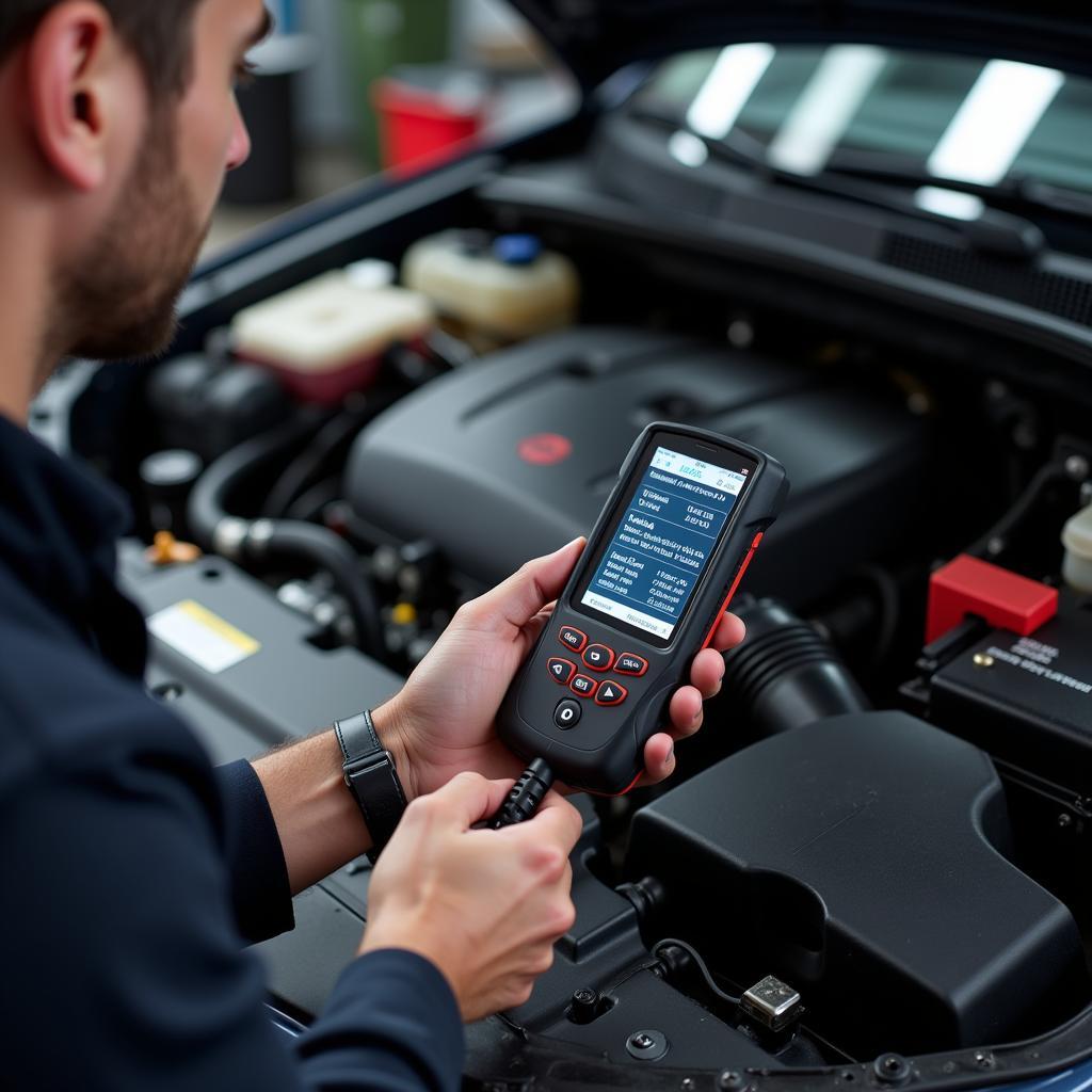 Close up of car diagnostics being performed on an engine in Stockport