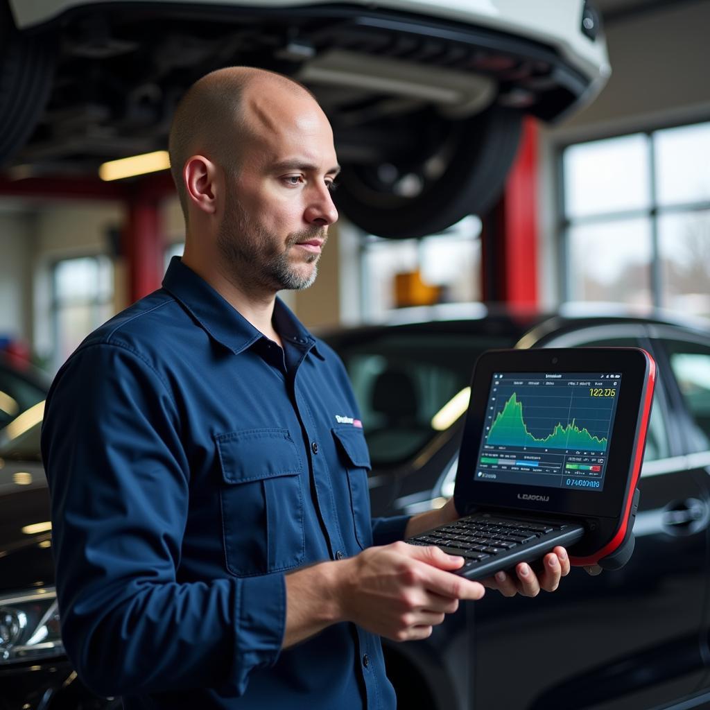 Skilled technician performing car diagnostics in Borehamwood