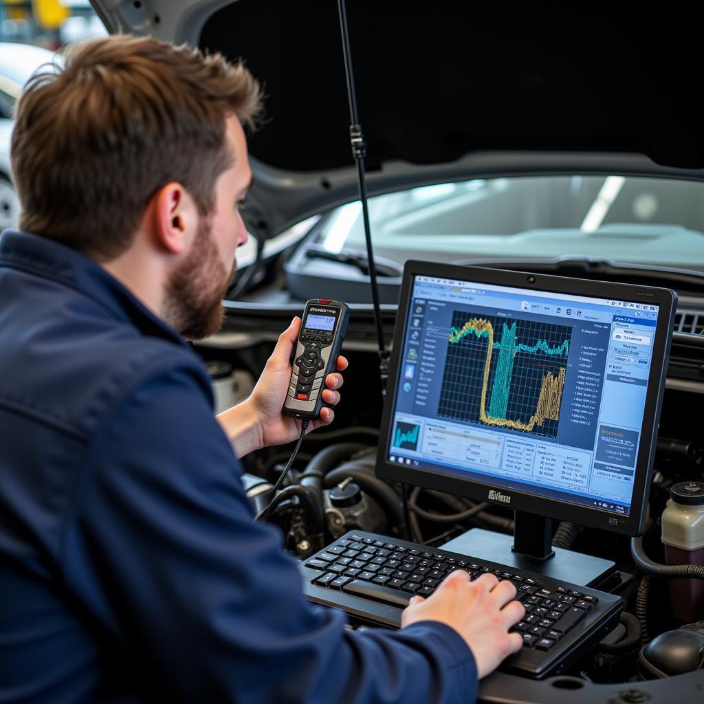 Telford Mechanic Analyzing Car Engine Data