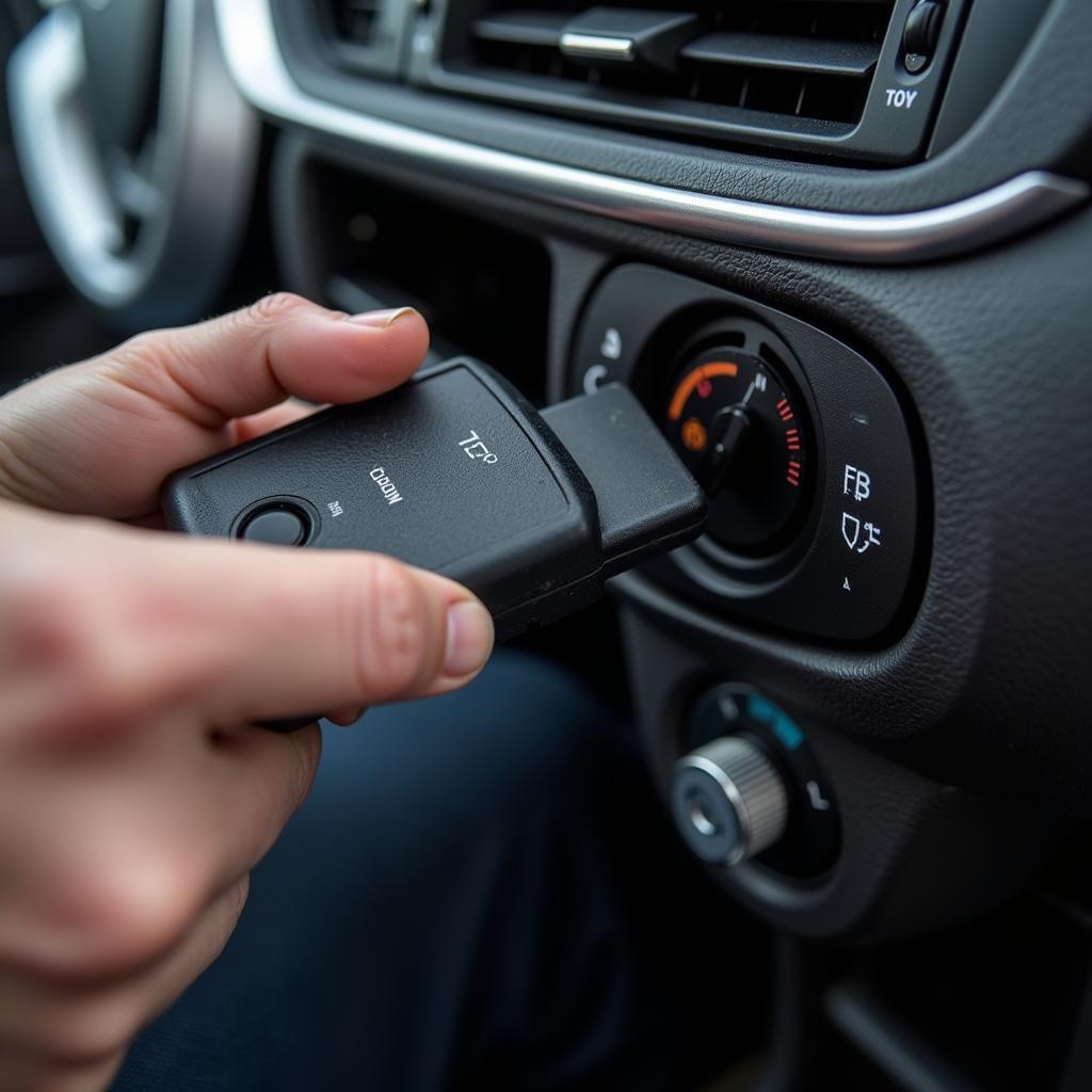 Mechanic in Hereford using a car diagnostics tool