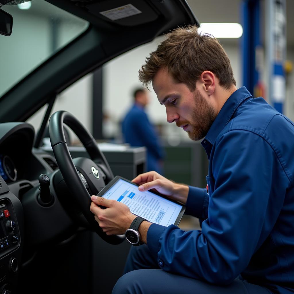 Experienced technician performing car diagnostics in the West Midlands