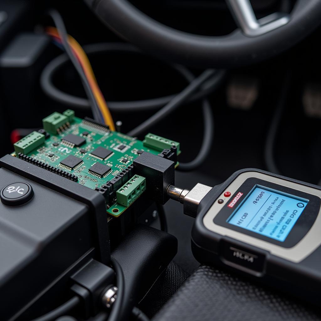 Car ECU Connected to Diagnostic Tool