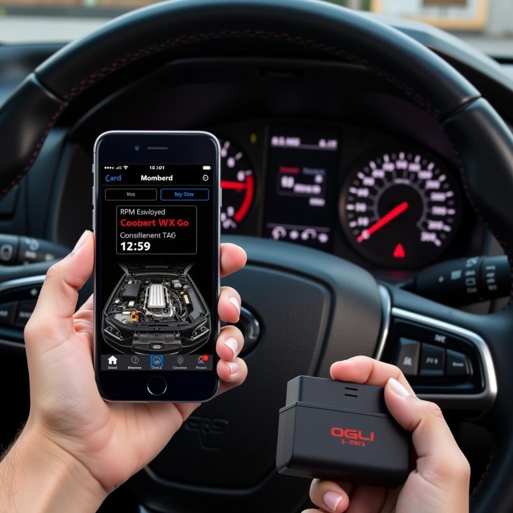 Car Engine Diagnostic App Connected to OBD-II Port