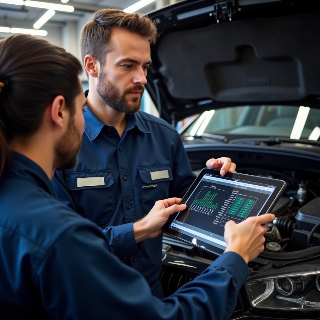 Car Mechanic Explaining Diagnostic Results to Customer