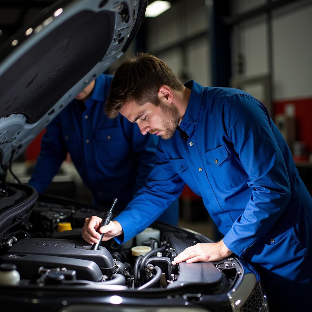 Mechanic inspecting a car engine