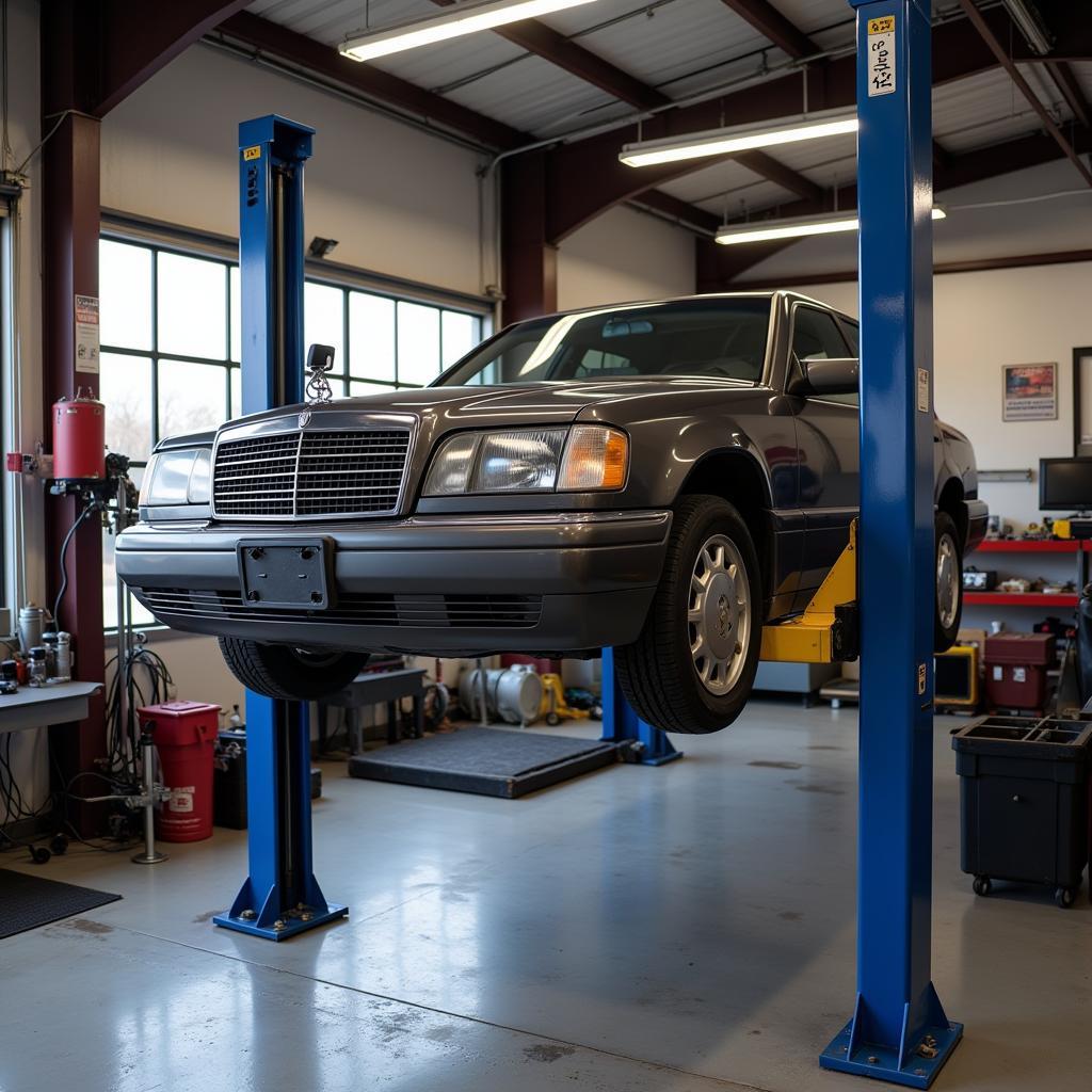 Car on a Lift for Inspection