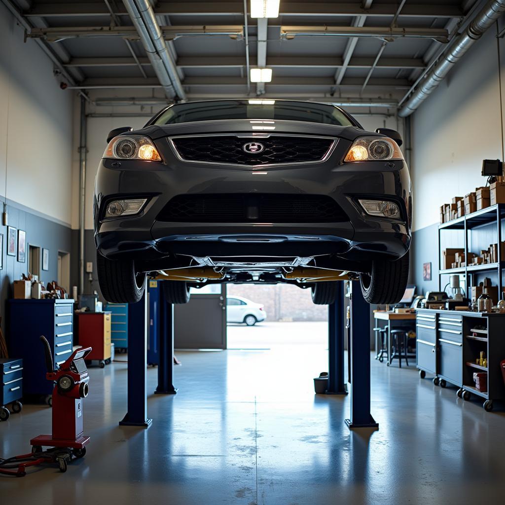 Car on Lift for Diagnostic Inspection