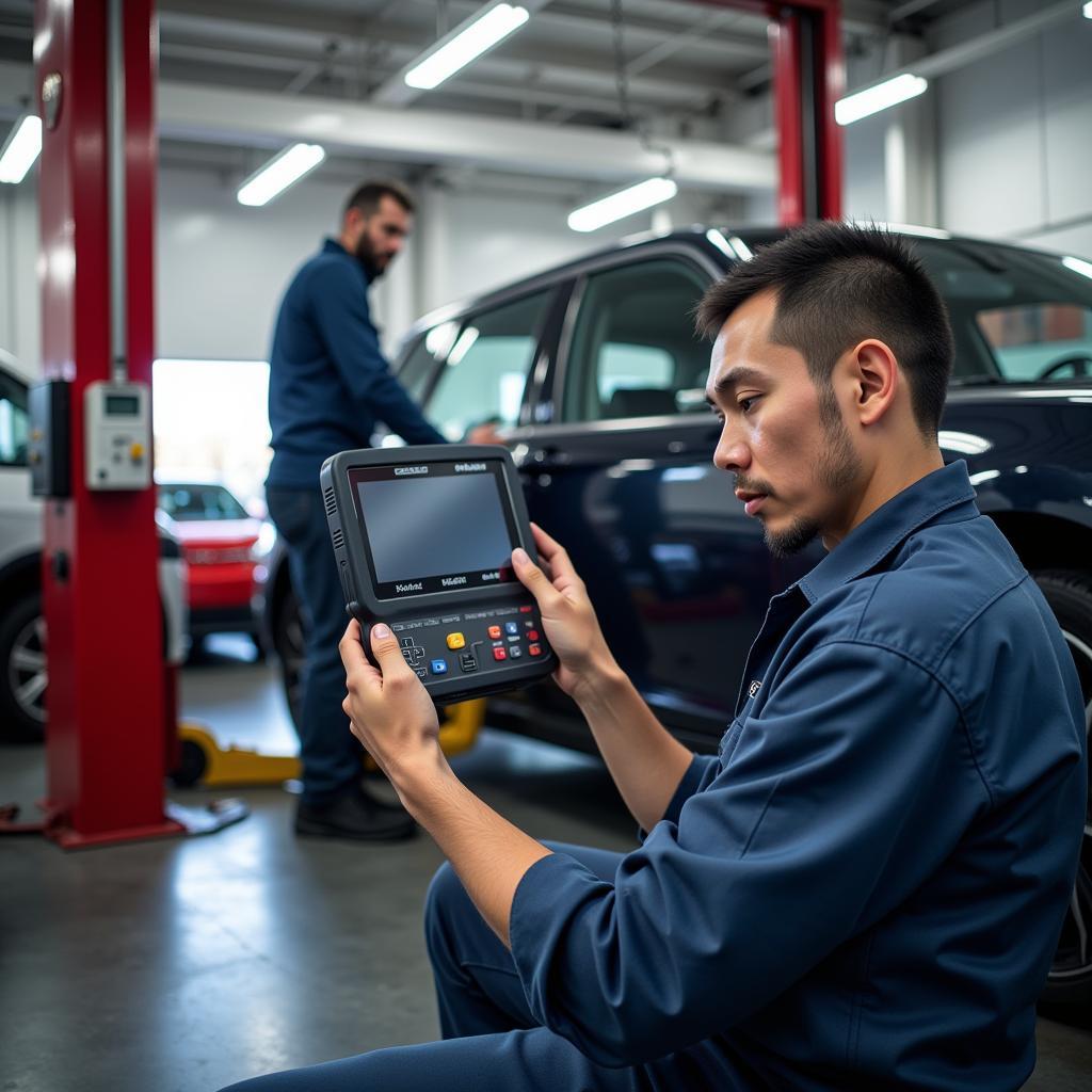 Car Undergoing Diagnostics in a Caerphilly Garage