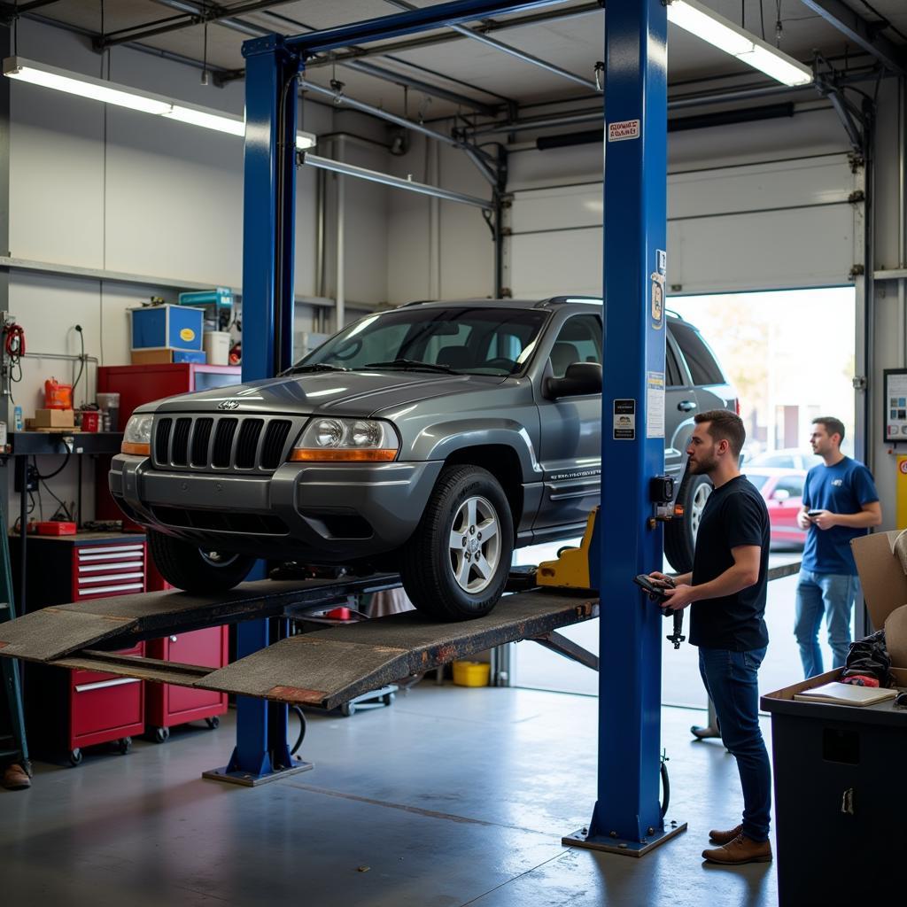 Car on Lift for Inspection After Diagnostic Test