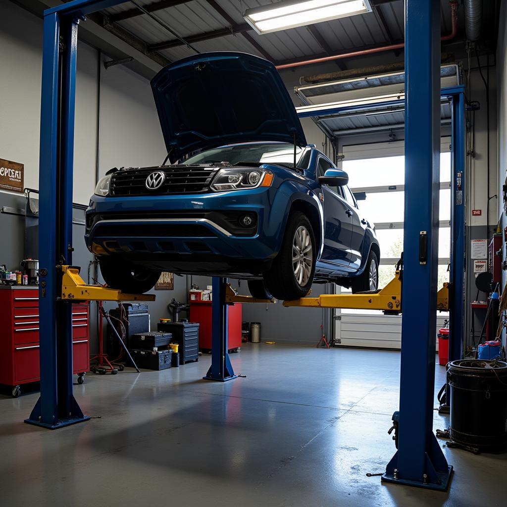 Car Undergoing Inspection on a Lift