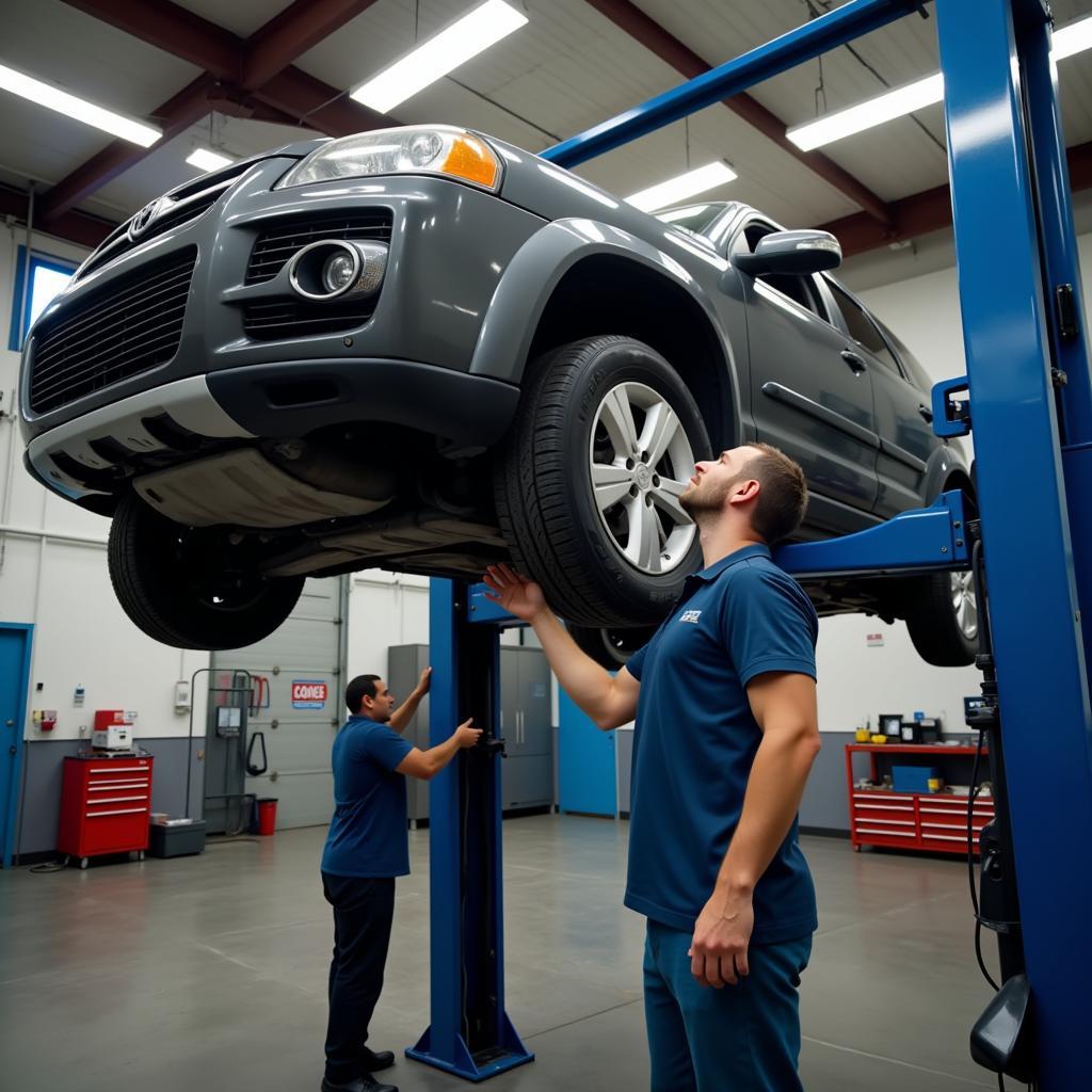 Car on Lift for Inspection