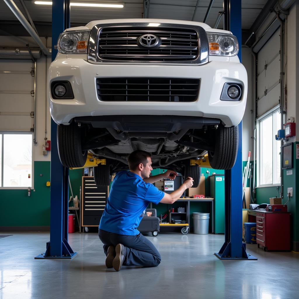 Car Undergoing Repairs in a Garage