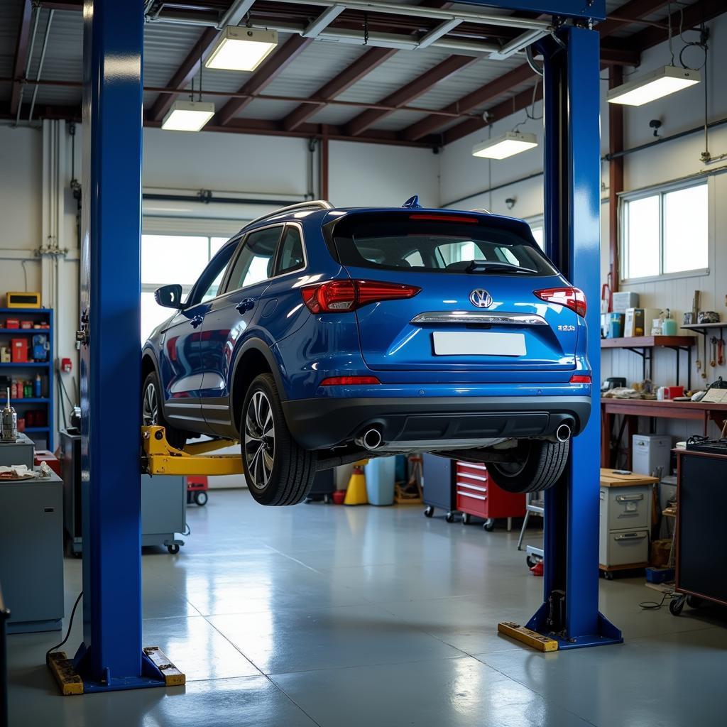 Car on Lift in Repair Shop