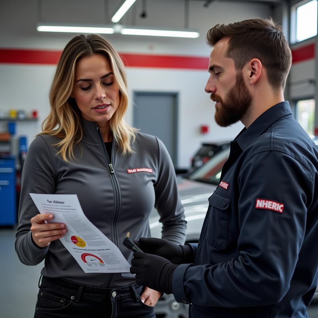 Car Owner and Mechanic Discussing Diagnostic Results