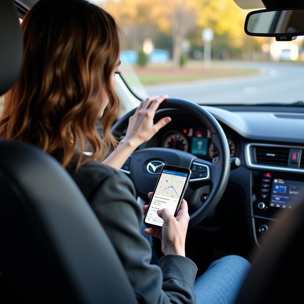 Car Owner Checking Diagnostic App on Phone