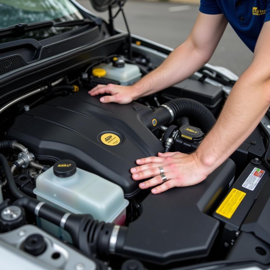 Car owner inspecting their car engine