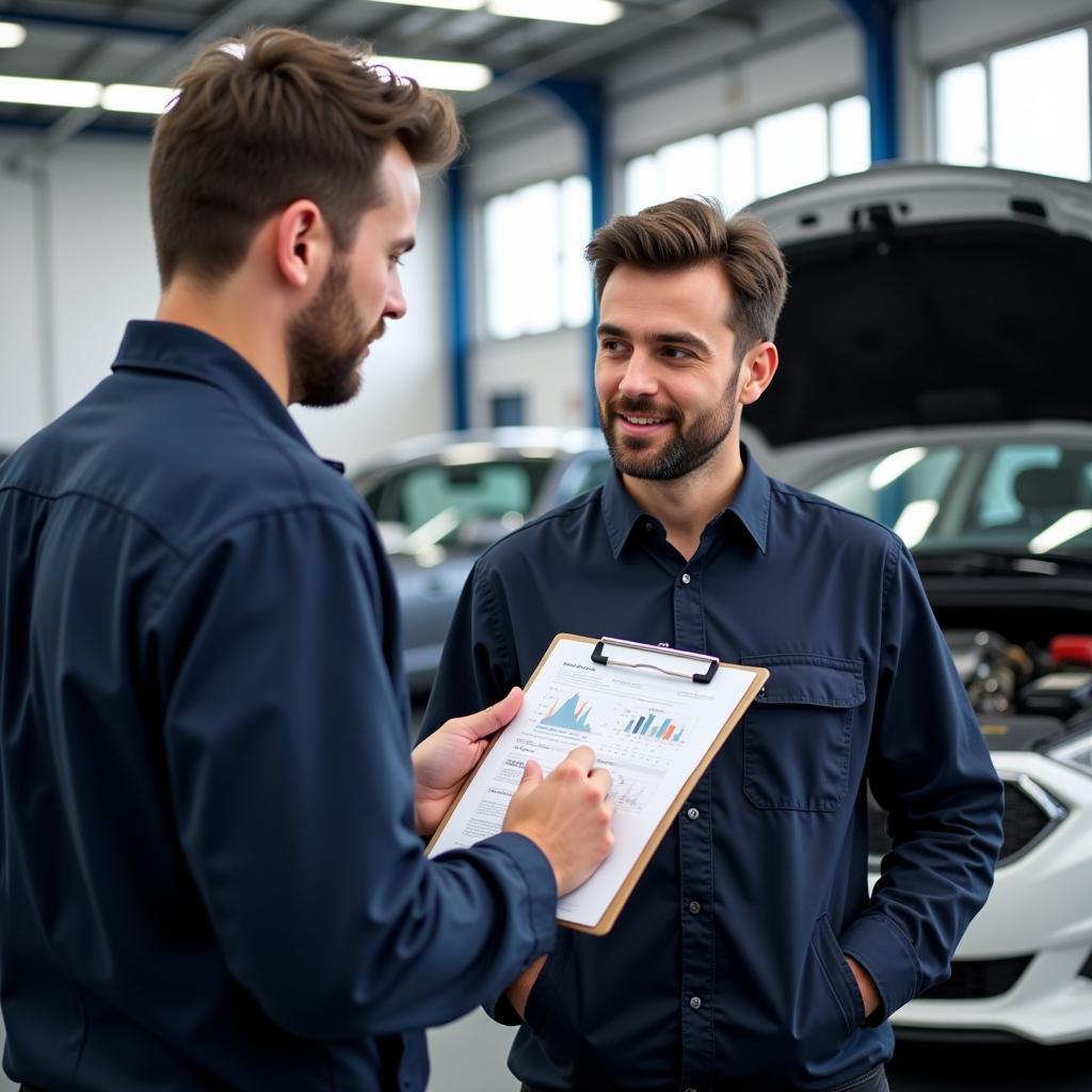 Car Owner Talking to Mechanic