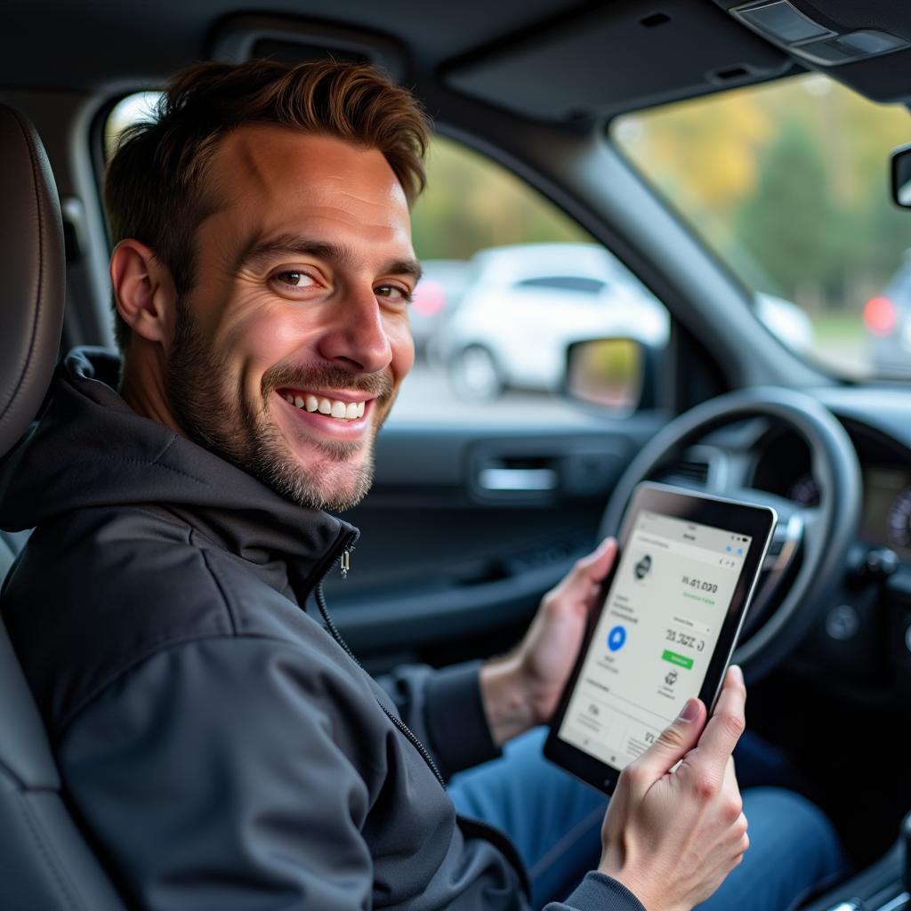 Car owner using diagnostic software on a tablet