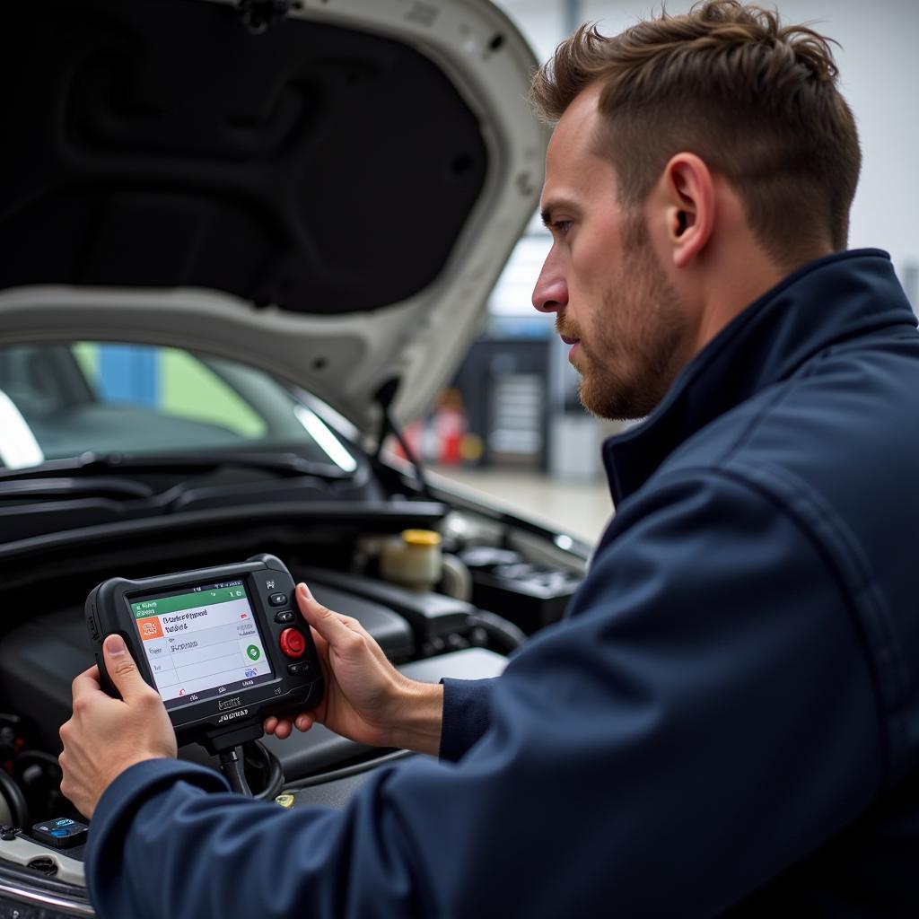 Car owner diagnosing their vehicle at home