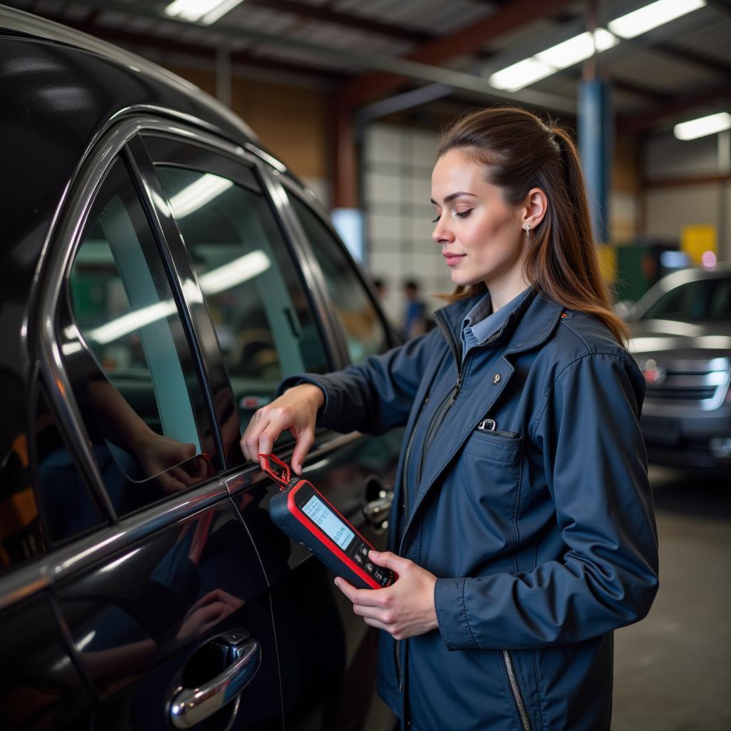 Car Owner Using Diagnostic Tool at Home