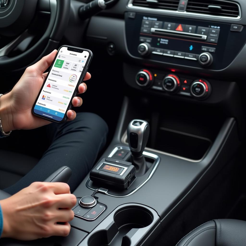 Car Owner Using a Mobile Diagnostic App