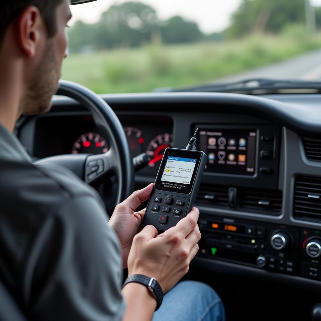 Car Owner Using OBD-II Scanner