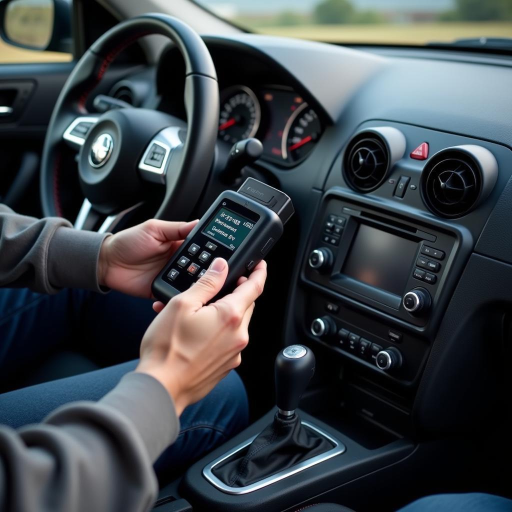 Car Owner Using OBD-II Scanner