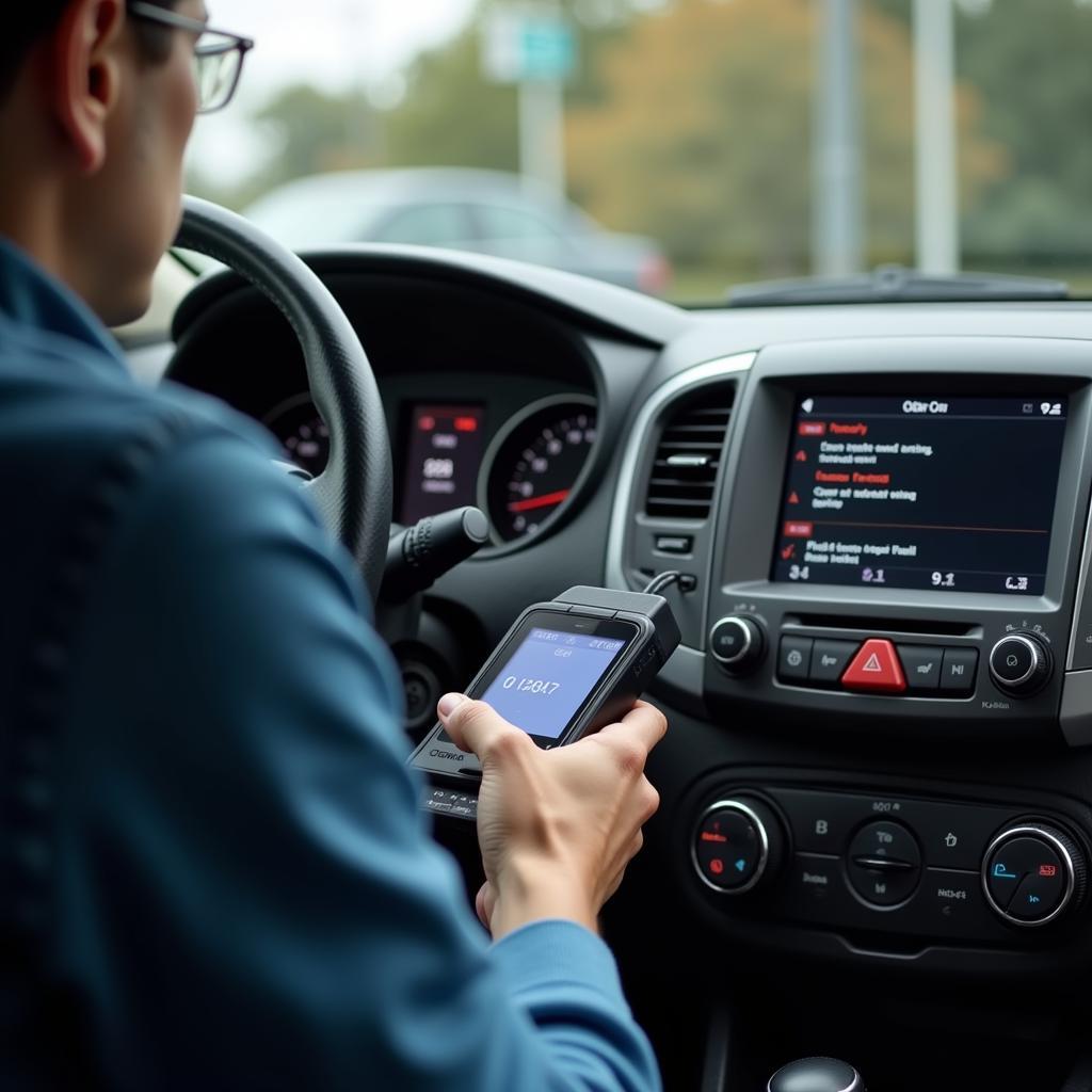 Car Owner Using OBD-II Scanner