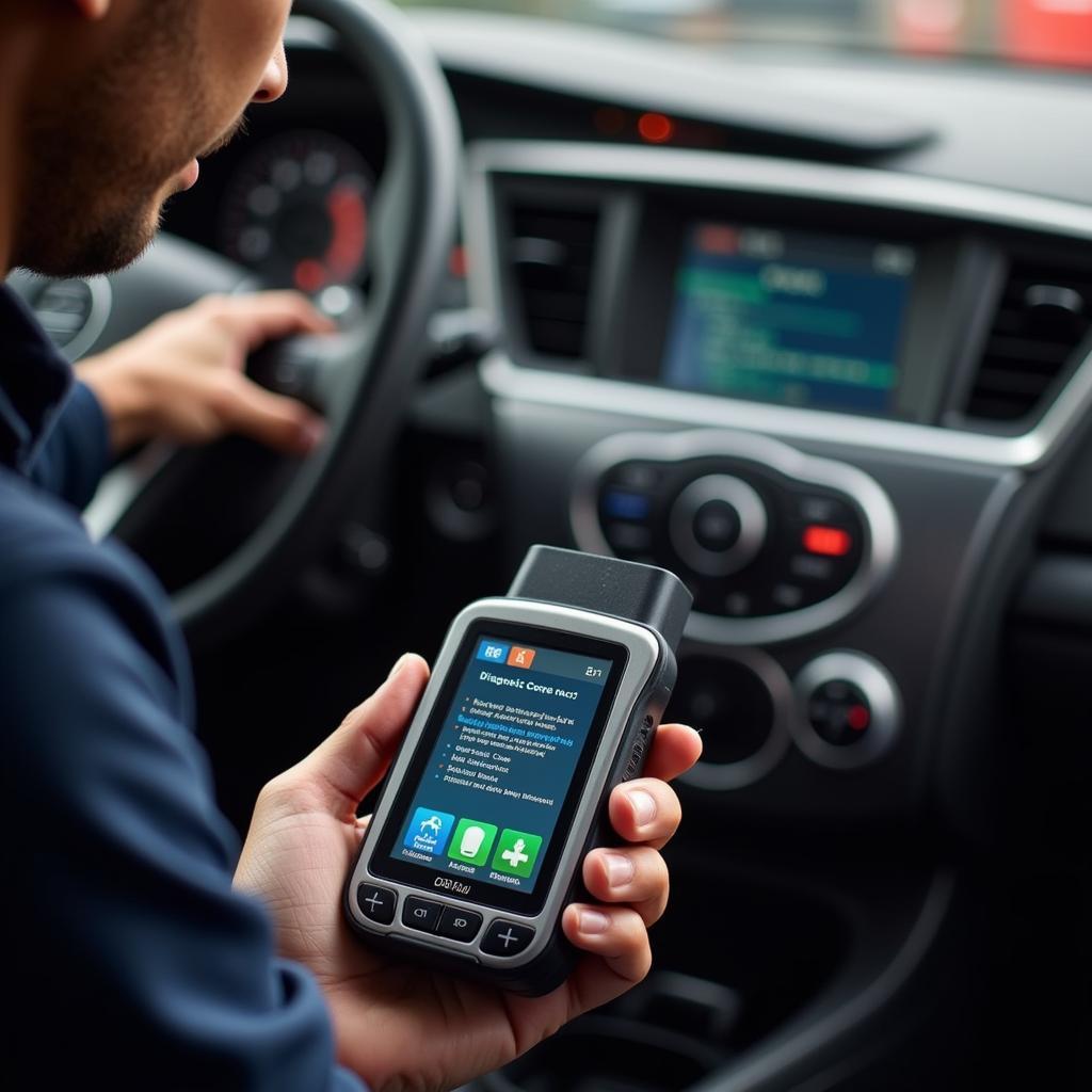 Car Owner Using OBD-II Scanner at Home