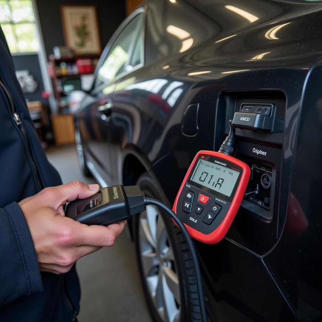 Car Owner Using OBD-II Scanner at Home