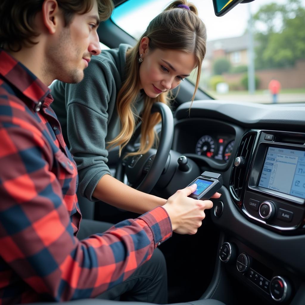 Car Owner Using OBD-II Scanner