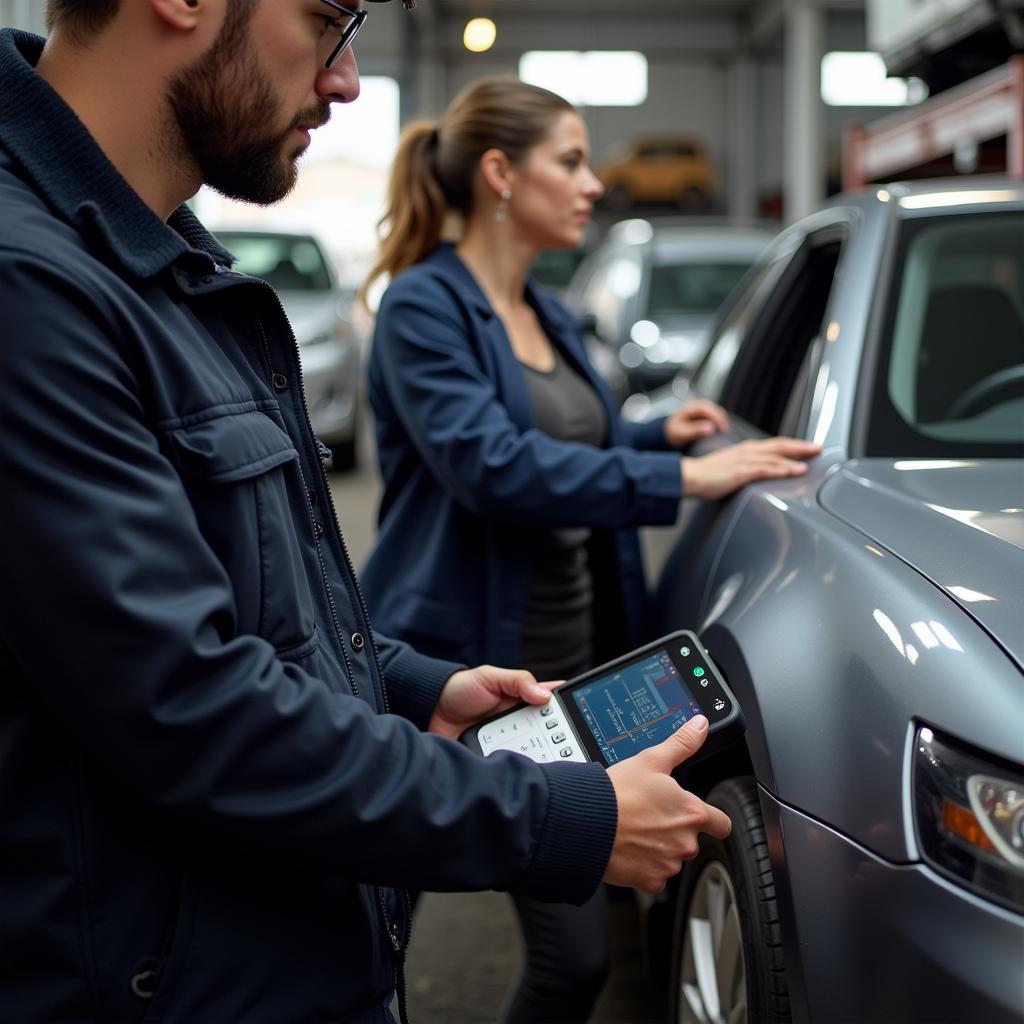 Car Owner Using OBD Scanner at Home