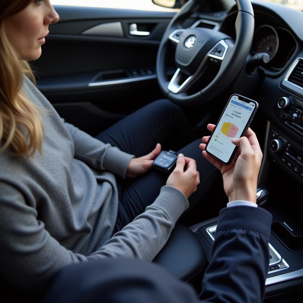 Car owner using an OBD scanner with a smartphone