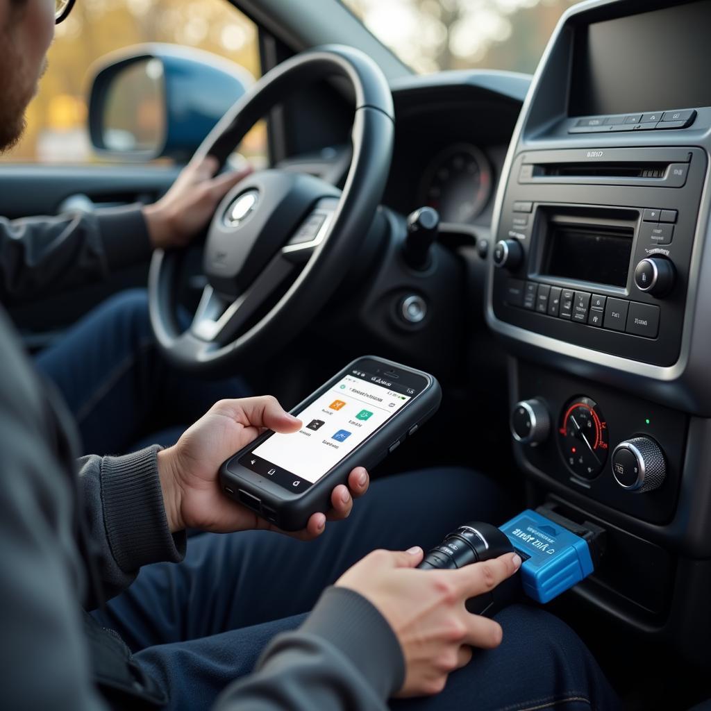 Car Owner Using OBD2 Scanner