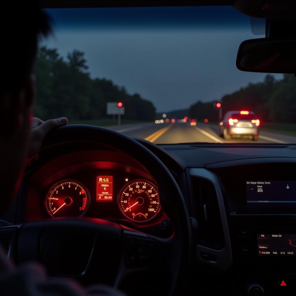 Car pulled over with diagnostic warning light on