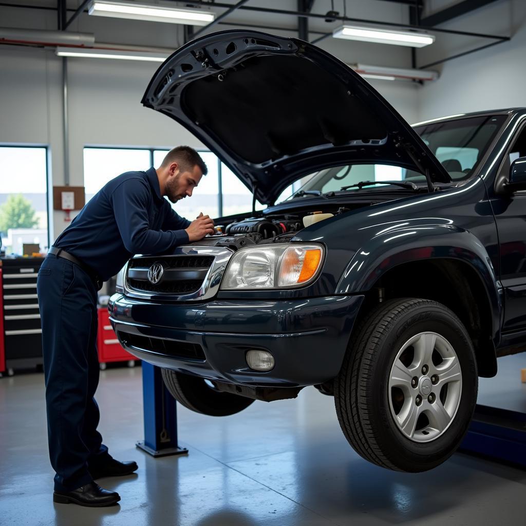 Car being repaired at a garage in Newcastle after diagnostics